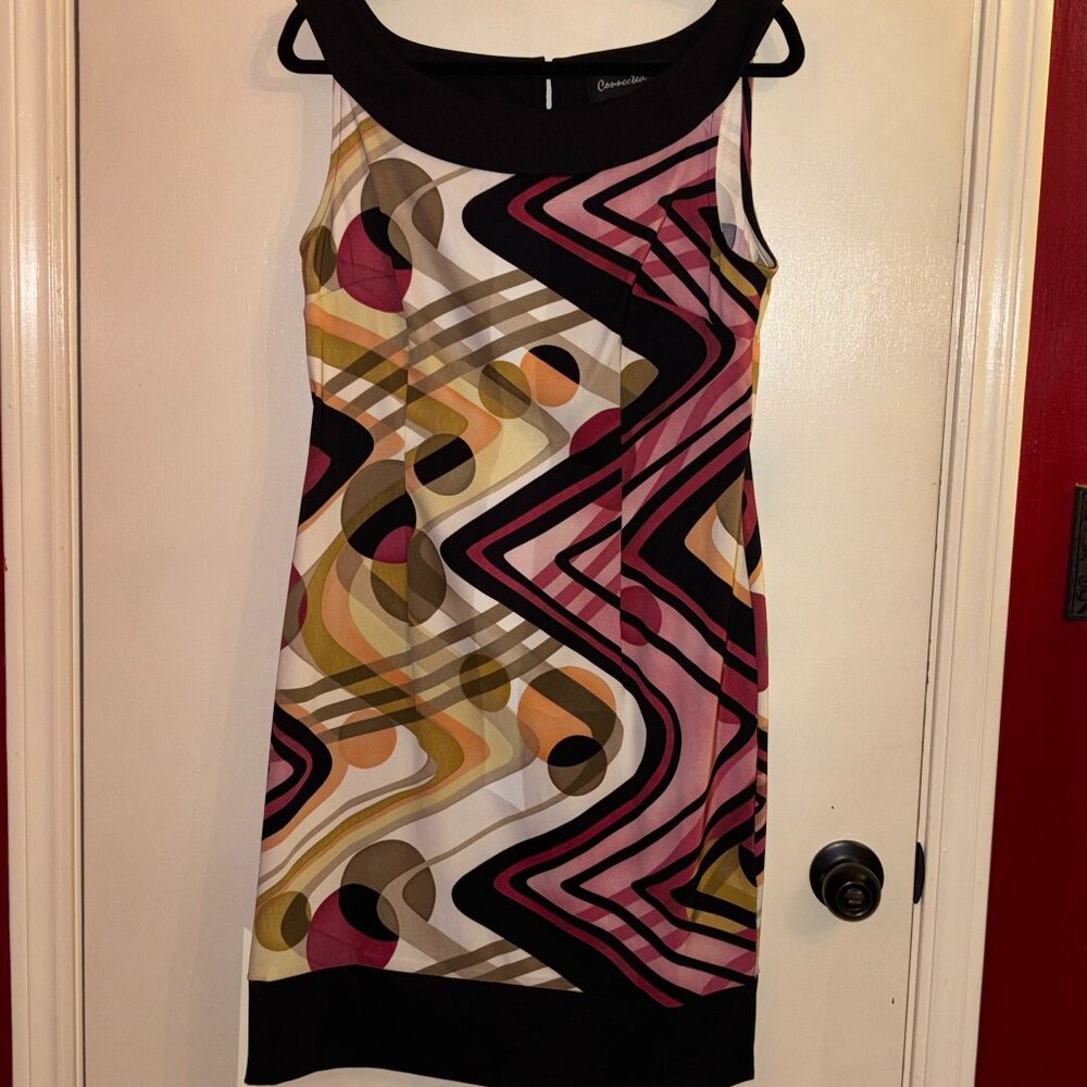 Connected Apparel Geometrical Pink & Black Sleeveless Sheath Dress